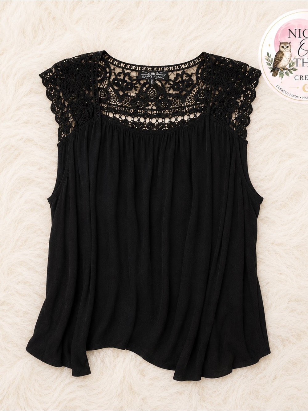 Black Lace Yoke Sleeveless Open Front Cardigan Coverup - Women’s One Size